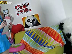 The lascivious Panda found this time a girl obsessed with him! This beauty has a poster with panda on the wall and draws a picture of him now. She's so slutty and happy that lastly panda visited her but does she knows what his intentions are? Well she maybe a bit innocent and inexperienced but that's how panda loves it!